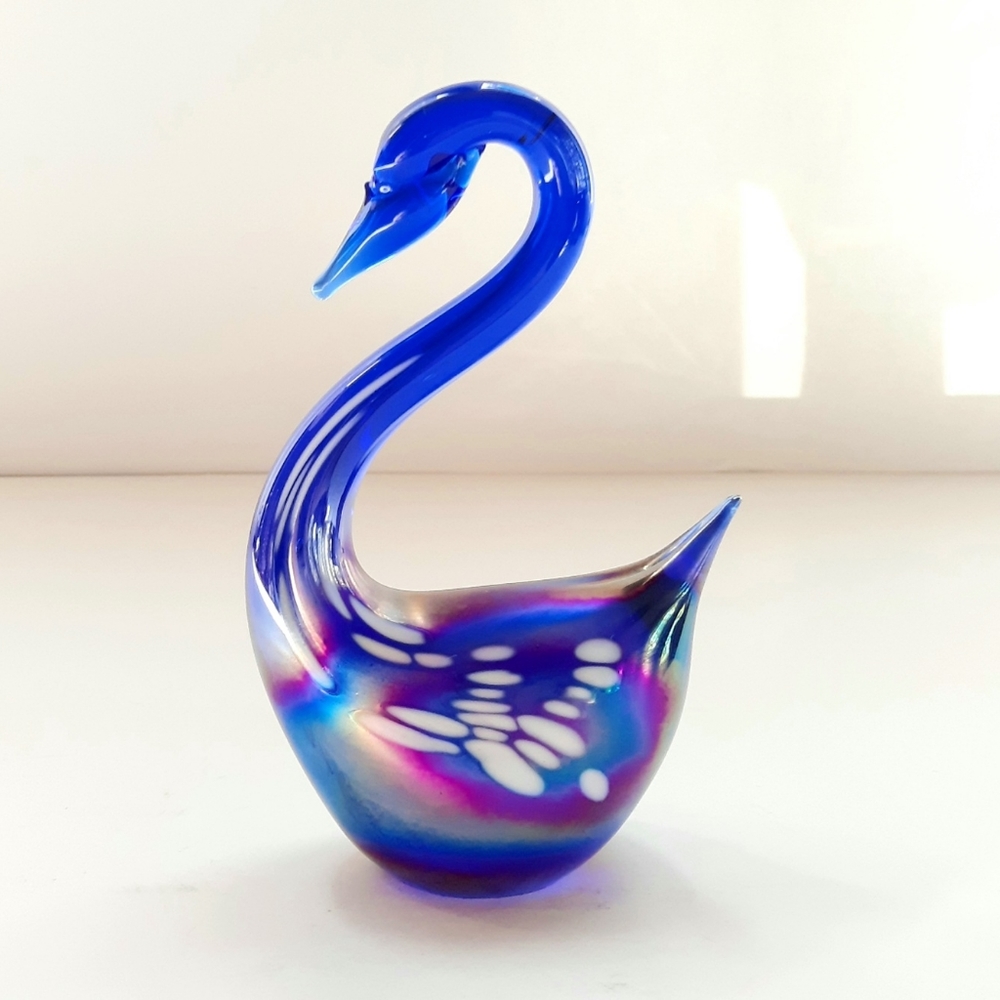 Iridescent Glass Swan Paperweight by Penco